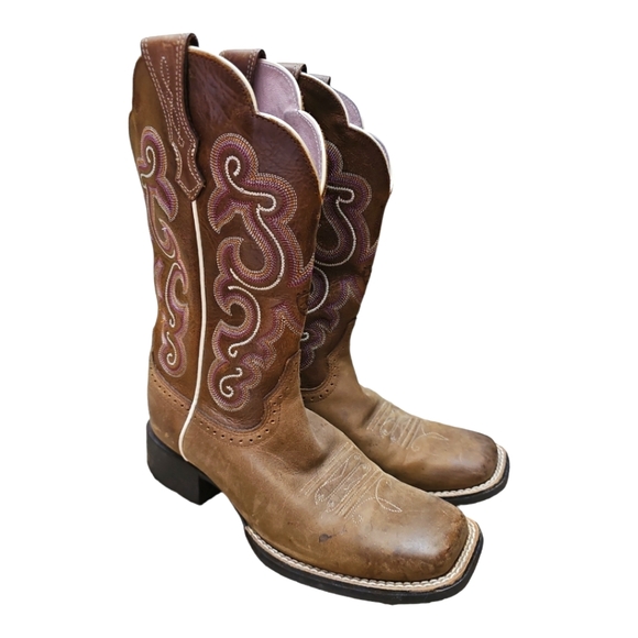 Ariat Shoes - ARIAT Cowboy Boots Quickdraw Badlands Square Toe Pink Embroidery Women's 7B